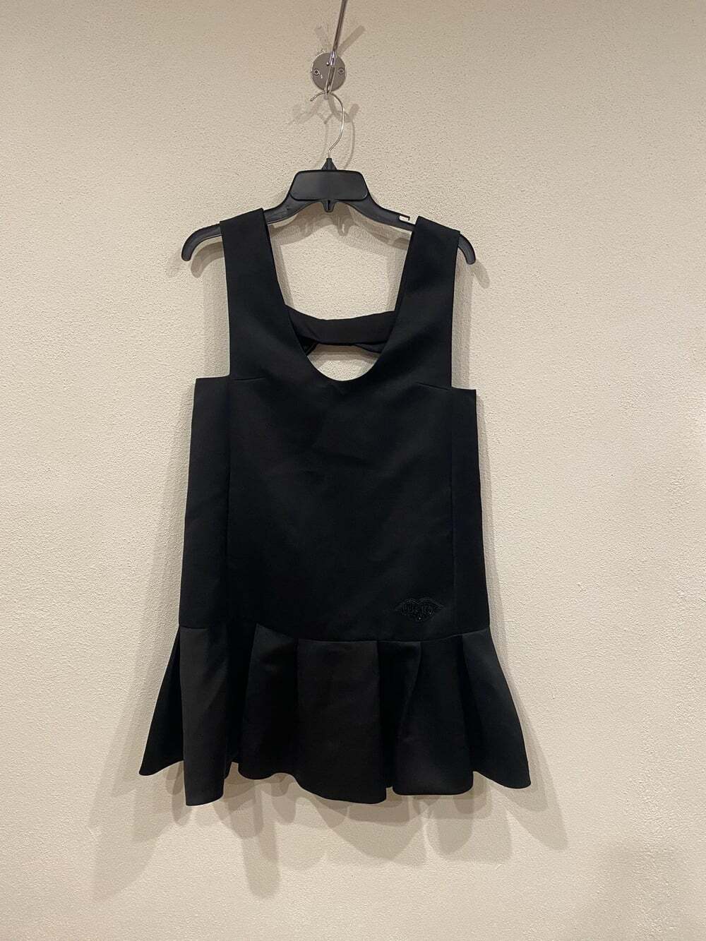 Lucky Chouette Dress Womens Large Black Beaded Logo Cutout Tank Ruffle Hem Mini
